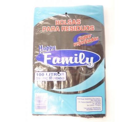 BOLSA HAPPY FAMILY P/RESIDUO REFORZADA 100LT 10UN