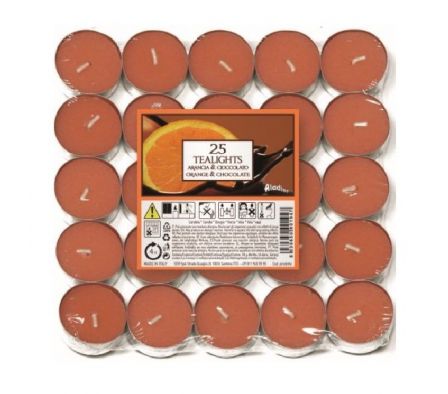 VELA AROMATICA TEALIGHT X25 4H ORANGE & CHOCOLATE 