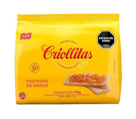 TOSTADA BAGLEY CRIOLLITAS ARROZ 110GR