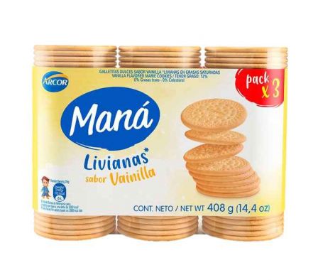 GALLETITAS MANA LIVIANAS SABOR VAINILLA 3X136G