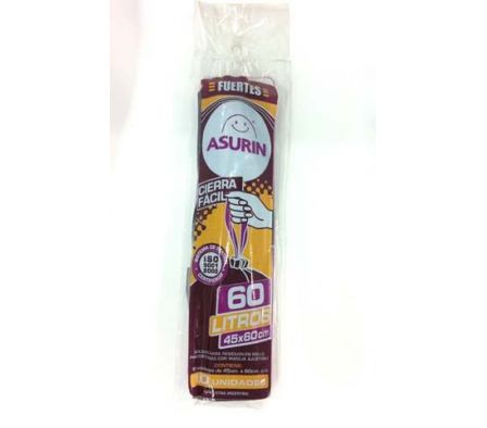 BOLSA ASURIN P/RESIDUOS C/FACIL 60LT 10UN