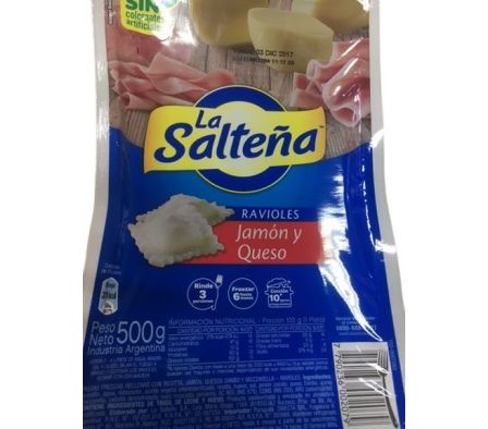 RAVIOLES LA SALTEÑA CON RICOTA, JAMON Y MUZZA.500G