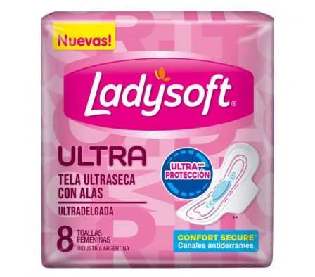 TOALLA HIGIENICA LADYSOFT ULTRASECA CON ALAS 8UN.