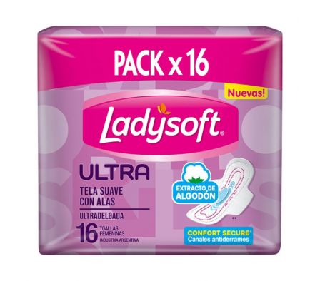 TOALLA HIGIENICA LADYSOFT ULTRASUAVE CON ALAS 16UN