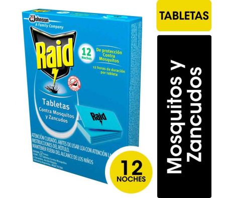 INSECTICIDA TABLETAS RAID MATAMOSQUITO 12UN