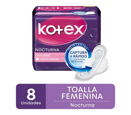 TOALLA HIGIENICA KOTEX NOCTURNO C/ALAS 8UN