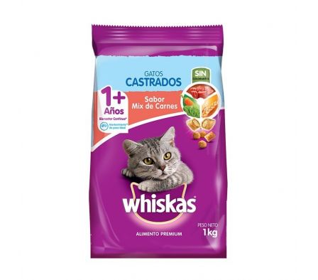 ALIMENTO P/GATOS WHISKAS CASTRADOS MIX CARNES X1KG
