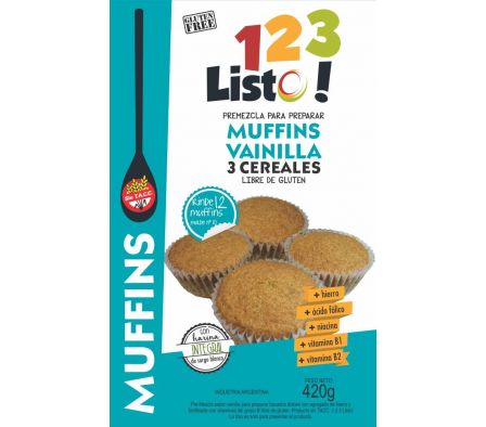 PREMEZCLA 123 LISTO MUFFINS D/VAINILLA S/TACC 420G
