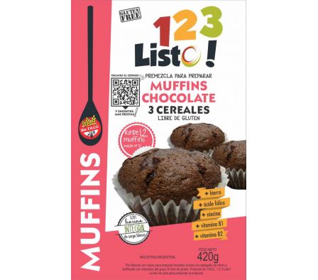 PREMEZCLA 123 LISTO MUFFINS D/CHOCO S/TACC 420GR