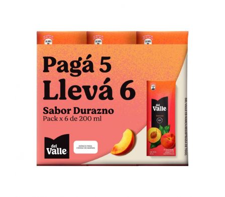 PACK X 6 - FRUGOS DEL VALLE DURAZNO 200 ML        