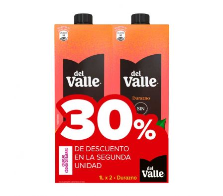 PACK X2 JUGO  DEL VALLE DURAZNO 1L