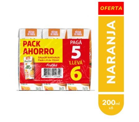 JUGO FRUTIKA NECTAR NARANJA 200ML PACK PAGUE 5 LLE