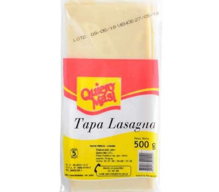 TAPA P/LASAGNA QUIERO MAS 500GR