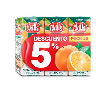JUGO WATTS NARANJA 200ML PACK 6UN