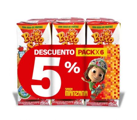 JUGO PURO SOL MANZANA 200ML PACK 6UN