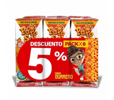 JUGO PURO SOL DURAZNO 200ML PACK 6UN