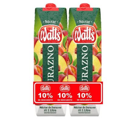 JUGO WATTS NECTAR DURAZNO 1LT PACK 2UN