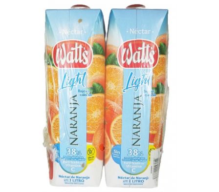 JUGO WATTS NARANJA LIGHT 1LT PACK 2UN