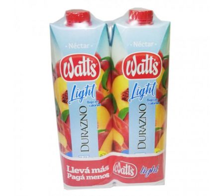 JUGO WATTS DURAZNO LIGHT 1LT PACK 2UN