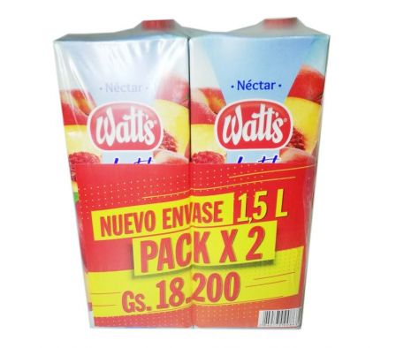 JUGO WATTS DURAZNO TETRA LIGHT 1,5L PACK 2UN