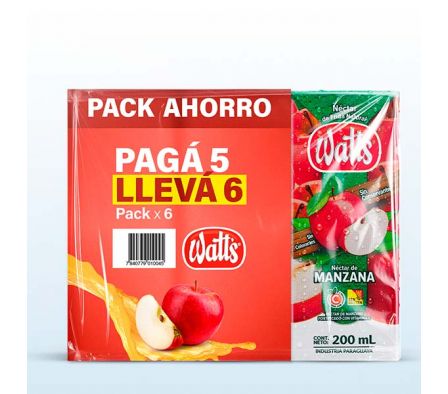 PACK DE JUGO MANZANA WATTS PAGUE 5 LLEVE 6 200 ML