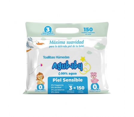 TOALLITAS HUMEDAS AGUBABY PIEL SENSIBLE 150 UND