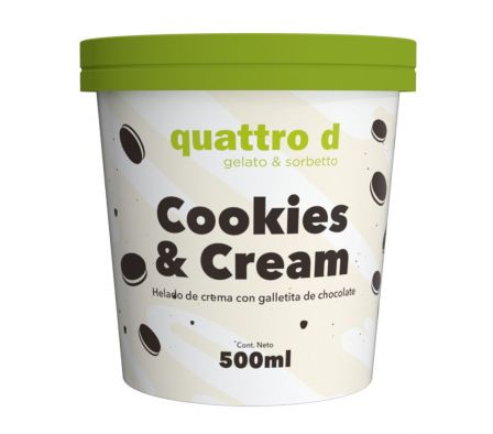 HELADO QUATTRO D COOKIES N CREAM 500ML 
