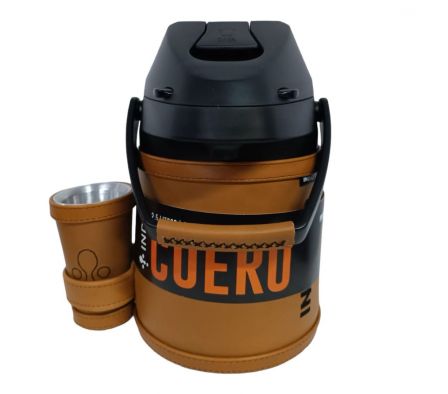 TERMO INDIO INOX  CUERO+GUAMPA+BOMBILLA MARRON 2.5
