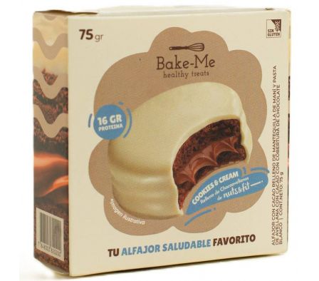 ALFAJOR BAKE-ME COOKIES&CREAM RELL. DE CHOCO 75GR