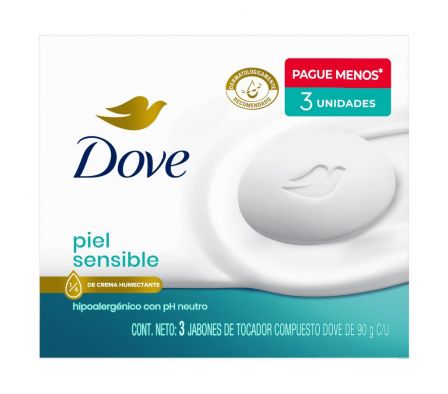JABÓN DE TOCADOR DOVE PACK X3 PIEL SENSIBLE 90G