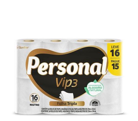PAPEL HIGIENICO PERSONAL VIP TRIPLE HOJA 20MX16