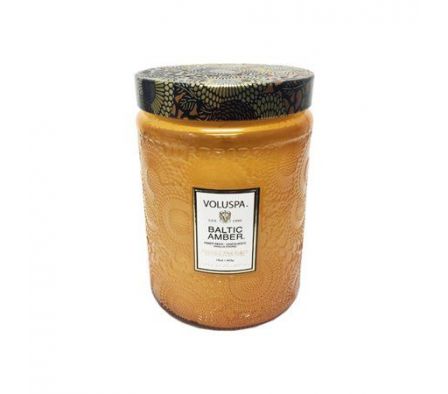 VELA VOLUSPA BALTIC AMBER LARGE EMBOSSED GLASS JAR