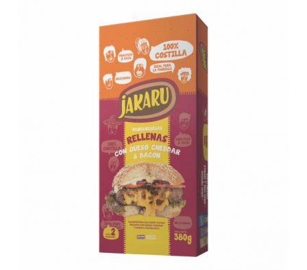 HAMBURGUESA JAKARU RELLENA CHEDDAR/BACON CONG 380G
