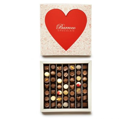 CAJA CORAZON 49 BOMBONES BARROCO CHOCOLATE SURTIDO