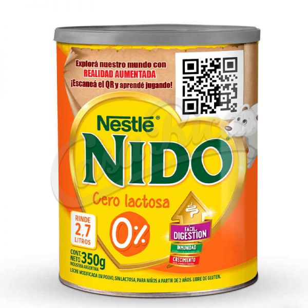 Nestle Nido 0% Lactosa realidad aumentada Lata polvo de 350 g